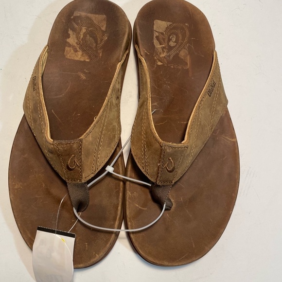 Sold OluKai Men’s Pikoi Leather Flip Flops Sandals Ray Brown Size 8 US $100 NEW - Picture 11 of 13